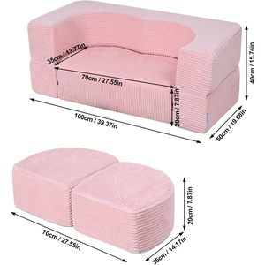 Sofá Modular Moderno de 2 Plazas para Niños Yoonnie, con Bloques de Espuma y 2 Taburetes, para Uso en Dormitorio, Sala de Estar y Escuela - Product Image 6