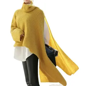 가을 겨울 패션 캐주얼 하이 칼라 풀오버 불규칙한 스플릿 스웨터 니트 스웨터 여성 탑 유행 여성 스웨터