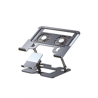 Support de refroidissement pliable en acier au carbone Huyo pour ordinateur portable et téléphone portable, double usage, avec ventilateur silencieux, pour gaming, rehausseur, refroidissement par air