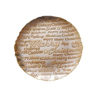 Assiette à dîner en verre plaqué or de 28 cm, lettrage de Noël en relief, design minimaliste moderne, assiette de service pour la table de Noël