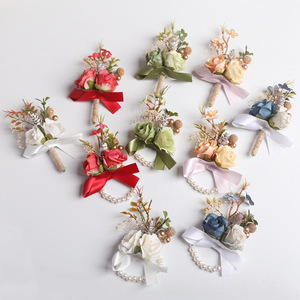 Corsage de poignet rose pour <span class=keywords><strong>demoiselle</strong></span> d'honneur, corsage de poignet pour mariage, corsage de poignet pour bal de fin d'année, fleur de revers pour homme d'honneur - Product Image 4