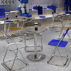 BILIDO Fast Food Stainless Steel <b>Table</b> and <b>Chair</b> Combination Coffee Shop Milk Tea BBQ Restaurant Acrylic <b>Folding</b> - Product Image 2
