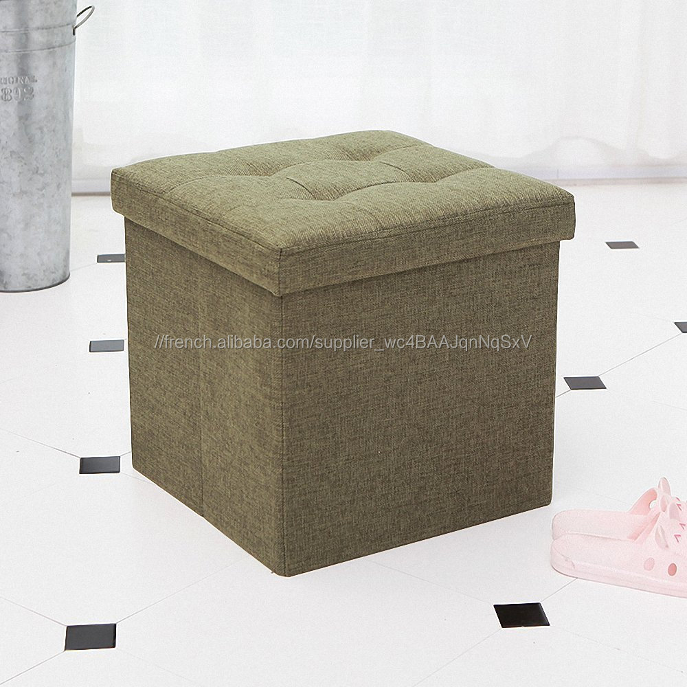 Offre Spéciale Tabouret Gonflable Carré Carré Pliable Moderne Lin Pouf de Rangement En Tissu
