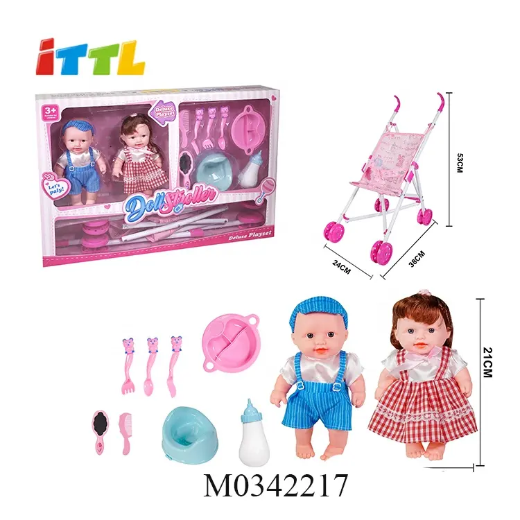 ITTL ชุดของเล่นตุ๊กตาฝาแฝดไวนิลปลอดสารพิษสำหรับเด็กของเล่นตุ๊กตามีเสียงเพลง