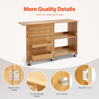 Table de couture compacte multifonction OEM/ODM personnalisée avec roulettes, plateaux de rangement, chevilles en bois, portes magnétiques et armoire de couture pliable