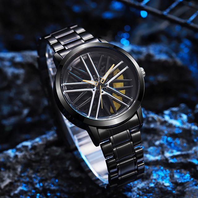 2025 New Sport Men's Car Wheel-Style Quartz Watch with Stainless Steel Band and Pointer Display Eco-Friendly Fashionable Trendy
