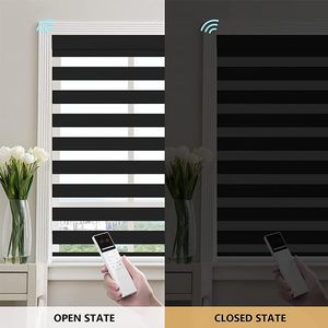 Smart Roller Blind Gray Fabric Dual Layer <b>Light</b> <b>Control</b> With <b>Remote</b> App Voice Assistant Compatible - Product Image 3