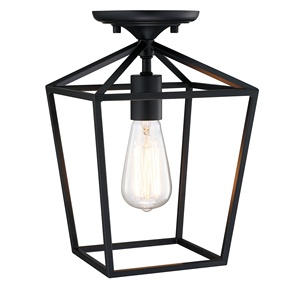 Plafonnier semi-encastré 1 lumière, noir, style industriel, avec cage métallique, pour chambre, couloir, garage, porche, salon - Product Image 2