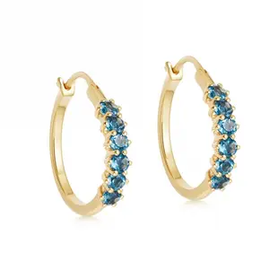 Natural Gemstone Earrings Jewelry London Blue Topaz Hoop Earrings in Yellow Gold