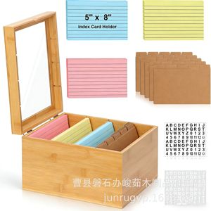 Porte-cartes d'indexation en bois 5 x 8 pouces avec séparateurs pour le rangement des notes de recettes, boîte organisatrice de bureau - Product Image 3
