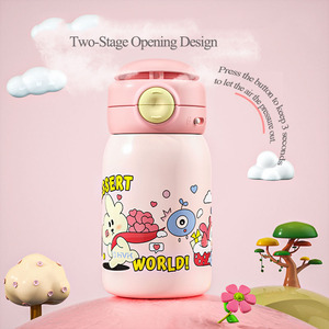 Frasco de acero inoxidable de 550ML, diseño encantador, chico de dibujos animados, regreso a la escuela, fácil de llevar con correa larga ajustada, cinturón, termo ligero - Product Image 4