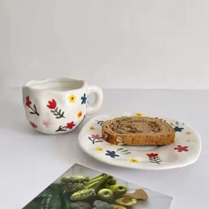 Ins Ceramic <b>Coffee</b> <b>Cup</b> Light Luxury Hand Painted Afternoon Tea <b>Cup</b> and Saucer Set Irregular Mug with Plate for <b>Coffee</b> - Product Image 4