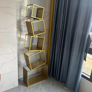 수직 코너 책장 다층 철제 체크무늬 디자인 모던 거실 가구 수납장 - Product Image 5