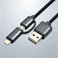 Câble USB 2.0 2-en-1 à prix de gros pour Android et iPhone, coque en aluminium, tressé en coton, synchronisation des données et charge 480 Mbps