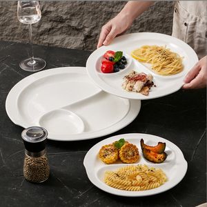 Оптовая продажа белые керамические тарелки для еды с двойными отделениями керамическая тарелка для завтрака фарфоровая посуда для еды - Product Image 3