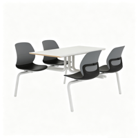 Table rectangulaire blanche design moderne 4 places, chaises en plastique noir, pieds en métal, chaises et tables de restaurant