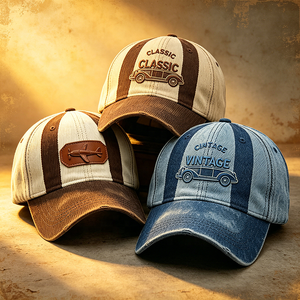Classic Car Embroidered Washed Striped Baseball Cap Distressed Denim Sporty Image Sun <strong>Hat</strong> for Unisex Outdoor Daily Use - Product Image 3