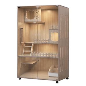 Modernes Luxus Katzenhaus Groß Glas Holz Haustiermöbel mit Riemenverschluss Villa Katzenvilla Heimkatzenhaus - Product Image 3