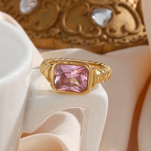 Anillo de Acero Inoxidable Dreamshow con Circonita Cúbica, Anillo con Circonita Cúbica, Anillo de Diamante Grande, Anillo de Circonita Rosa, Blanco, Verde y Negro - Product Image 6