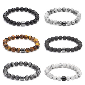 Bracciale Unisex Transfrontaliero con Perle <span class=keywords><strong>di</strong></span> <span class=keywords><strong>Occhio</strong></span> <span class=keywords><strong>di</strong></span> <span class=keywords><strong>Tigre</strong></span>, <span class=keywords><strong>Pietra</strong></span> Vulcanica, Ematite e <span class=keywords><strong>Pietra</strong></span> Mappa, Perle da 8mm, Elastico - Prodotto a Jinhua - Product Image 1
