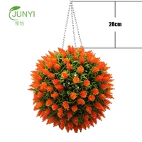Bunga aster merah buatan, bola gantung berkebun tanaman bumi hijau buatan taman, dekorasi pernikahan dan rumah