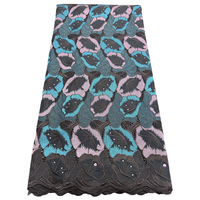 NI.AI Tissus Voile Nigérians à Succès, Dentelle Suisse Appliquée, Tissu en Coton avec Pierres, Tissus à Motifs de Dentelle Africaine pour Mariage