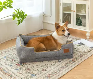 Warming Scratch-resistant Dog Beds Rectangle Washable Pet Bed with Breathable Fabric Luxury Sleeping bed with pillow