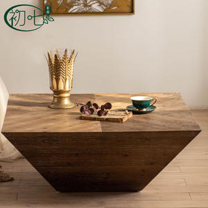 Mesa de centro cuadrada estilo Wabi Sabi de madera maciza, diseño rústico para sala de estar, mesa de té minimalista nórdica - Product Image 2