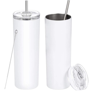 <span class=keywords><strong>Regalo</strong></span> de negocios Logotipo personalizado Recubierto en polvo 20oz <span class=keywords><strong>Taza</strong></span> recta delgada Paja de plástico de grado alimenticio Vaso de acero inoxidable de doble pared - Product Image 1