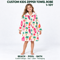 Peignoir à capuche personnalisé pour enfants avec fermeture éclair, 100 % coton velours imprimé, pour la plage et la piscine, de 1 à 10 ans, OEM ODM