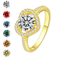 Bague Cœur Halo en Argent 925 Plaqué Or avec Moissanite Colorée VVS1 de 1 Carat à Taille Ronde Fine Certifiée GRA pour Couple