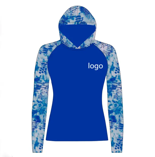 custom blue kryptek design UPF 50+ long sleeve quick dry high performance hooded womens fishing shirts