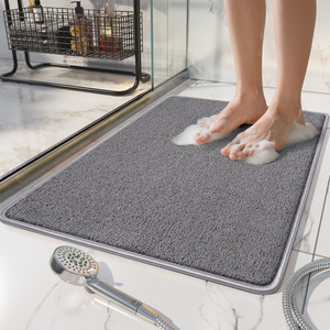 Tapis antidérapant pour salle de bain, tapis de douche rectangulaire gris en PVC, tapis de bain imperméable au design minimaliste - Product Image 1