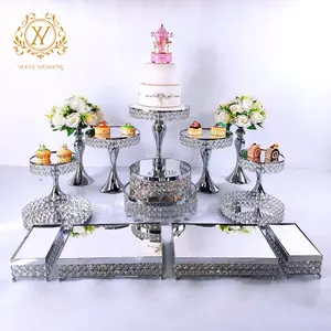 Silver Series Electroplated Metal Tall Cake Stand Set Wedding Tray Dessert Snack Display Table Mirror Style 3-16 Piece Set