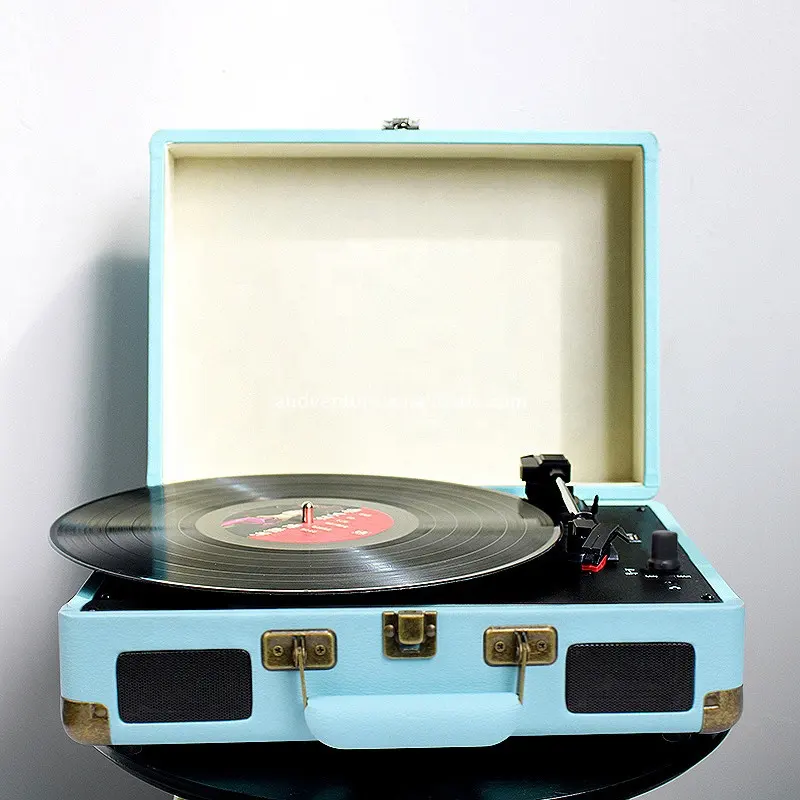 Gravador de vinil multifuncional, gravador de vinil portátil e giratório, multicolorido com correia para mala, gramophone embutido para alto-falante