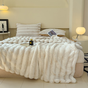 Ensembles de couettes d'hiver en fourrure de <span class=keywords><strong>lapin</strong></span> rayée de couleur unie de luxe en gros - Product Image 1