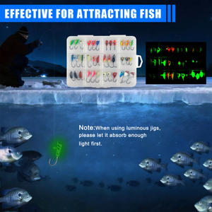Kit de Señuelos de Pesca en Hielo que Brillan en la Oscuridad, 36 Piezas, Cabeza de Señuelo <span class=keywords><strong>con</strong></span> Caja de Aparejos para Pescar Panfish, Walleye, Crappie, Perch, Bluegil, Trucha - Product Image 4