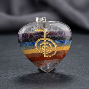 Pendentif en agate RozRin, cristaux classiques, cœur avec symbole Om, rayures de chakra, plaqué or, charme religieux, bijoux unisexes - Product Image 2