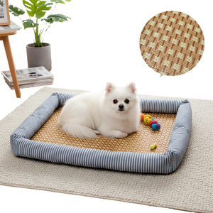 Poland Stock Dog Cooling Mat 70x50cm Woven Grass <b>Bed</b> with Neck Support Bolster Non-Slip Pet <b>Pad</b> EU Dropshipping - Product Image 1