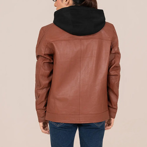 Chaqueta de Motociclista de Cuero Marrón para Mujer Icon by Gilani con Cuello con Capucha, Transpirable, para Invierno - Product Image 6