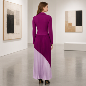 Vestido de Mujer de Buena Calidad, Estilo Blazer, Apliques Florales en 3D, Cintura Cruzada, Vestido Maxi con Bloques de Color, Vestido Plisado Miyake - Product Image 6