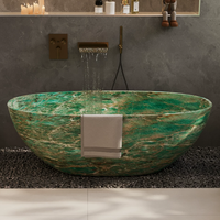 Baignoire ovale autoportante de luxe en pierre technique verte, double baignoire de trempage, design moderne et épuré, pour hôtels, boutiques, maisons, vente en gros