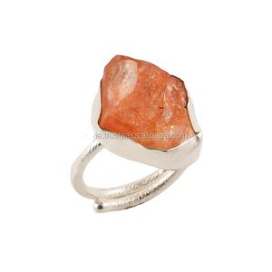 แหวนอัญมณีอัญมณีหินดวงอาทิตย์หยาบธรรมชาติทำด้วยมือแหวนเงินสเตอลิง925อินเดียเครื่องประดับอัญมณีสีเงินแบบขายส่ง - Product Image 1