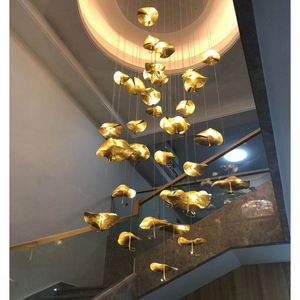 Đèn LED Treo Hiện Đại Đèn Chùm Lá Sen Bằng Đồng Thủ Công Đèn Treo Trần Cao - Product Image 5