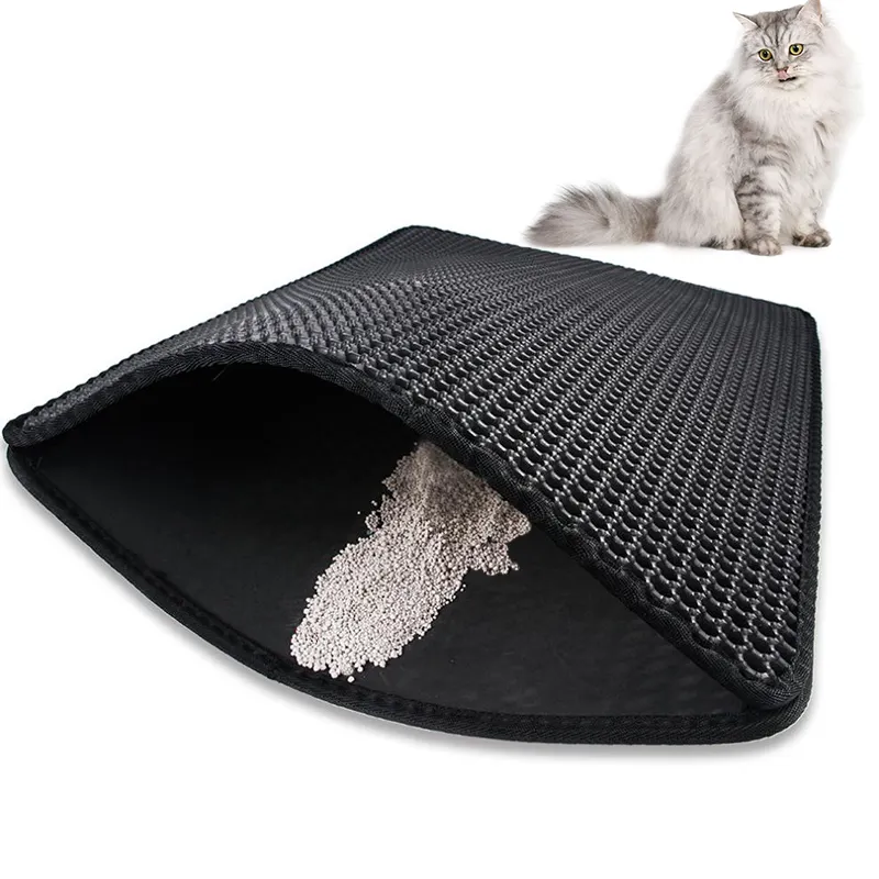 Personalizado antideslizante impermeable limpio panal de EVA de doble capa para gatos que atrapa la caja de arena para mascotas alfombrillas para arena para gatos