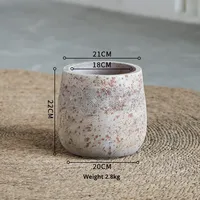 Pot de fleurs rond en ciment de grand diamètre de style Wabi-Sabi pour usage intérieur/extérieur avec Gardenia et Nandina, lieu d'origine : Aucun