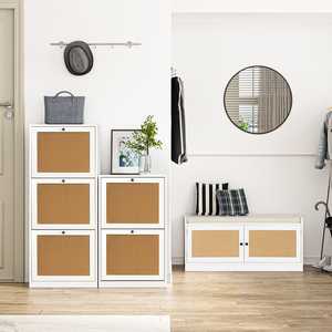 調節可能な木製靴ベンチ収納キャビネット付き2ドアラタン座席クッション収納ベンチ調整可能な棚付き - Product Image 5