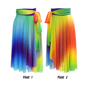 MiDee Rainbow Long Mesh Kleid für Mädchen Frauen Gradient Schnüren Zeitgenössische Lyrical Dance Wear Modernes Ballett Tanz Outfit