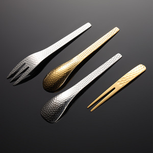 Couverts martelés exquis cuillère et fourchette ensemble en acier inoxydable 304 <span class=keywords><strong>thé</strong></span> cuillère à café Mini Dessert fourchette à fruits - Product Image 3