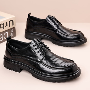 Chaussures en cuir pour hommes 2026, décontractées d'été, à bout ouvert, respirantes, à large embout, noires, pour affaires et occasions formelles - Product Image 2